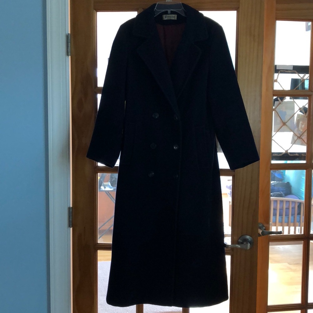 Black wool boot length coat.  Excellent condition.